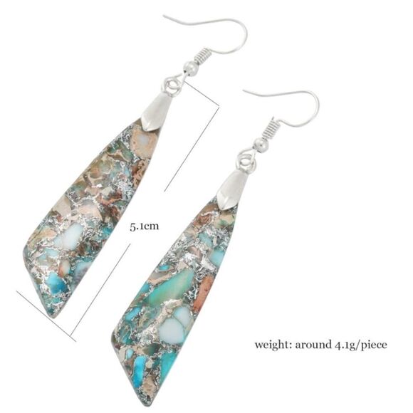 18K White Gold with Natural Imperial Blue Jasper Stone Dangling Hook Earrings - Picture 5 of 5